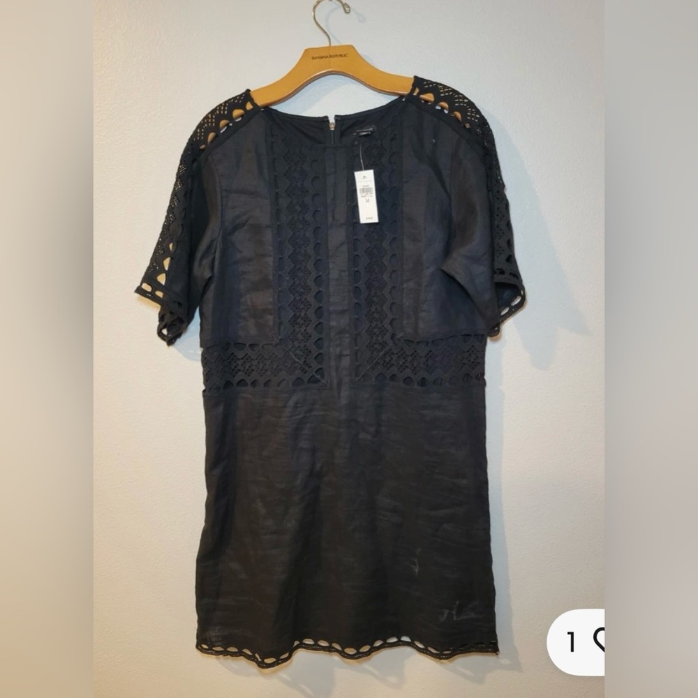 NWT Ann Taylor $149 Black Eyelet Dress Linen Shift Medium
